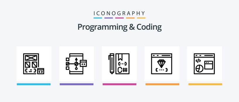Programming And Coding Line 5 Icon Pack Including coding. app. develop. development. coding. Creative Icons Design vector