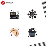 Modern Set of 4 Filledline Flat Colors Pictograph of delivery truck cooking control food kitchen Editable Vector Design Elements