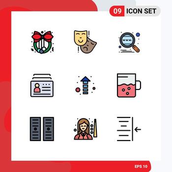 9 Thematic Vector Filledline Flat Colors and Editable Symbols of arrow id engine document badge Editable Vector Design Elements