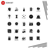 User Interface Pack of 25 Basic Solid Glyphs of map gear currency up gesture Editable Vector Design Elements