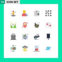 Group of 16 Flat Colors Signs and Symbols for grass security performance management password code Editable Pack of Creative Vector Design Elements