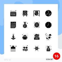 Modern Set of 16 Solid Glyphs and symbols such as page bookmark gong geography earth Editable Vector Design Elements