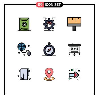 grupo de 9 signos y símbolos de colores planos de línea rellena para navegar por Internet gráfico educación pintura elementos de diseño vectorial editables vector