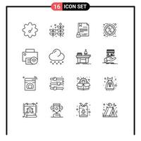 User Interface Pack of 16 Basic Outlines of gadget computers document target percent Editable Vector Design Elements