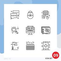 conjunto de 9 iconos de interfaz de usuario modernos símbolos signos para zoom de computadora búsqueda de pascua ebook elementos de diseño vectorial editables vector