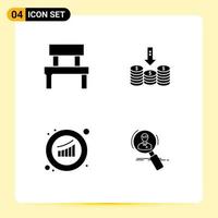 4 Solid Glyph concept for Websites Mobile and Apps bench arrow interior cash growth Editable Vector Design Elements