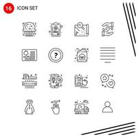 16 Universal Outlines Set for Web and Mobile Applications stethoscope heart destination sharing search Editable Vector Design Elements