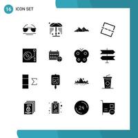 Universal Icon Symbols Group of 16 Modern Solid Glyphs of disk music landscape straighten image Editable Vector Design Elements