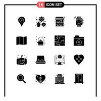 Pack of 16 Modern Solid Glyphs Signs and Symbols for Web Print Media such as monitoring fitness gear device street Editable Vector Design Elements