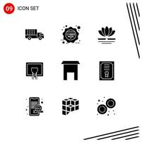 Set of 9 Modern UI Icons Symbols Signs for institute building board flower basketball backboard Editable Vector Design Elements