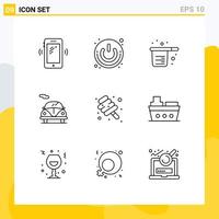 Modern Set of 9 Outlines Pictograph of transport automobile shutdown measuring cooking Editable Vector Design Elements