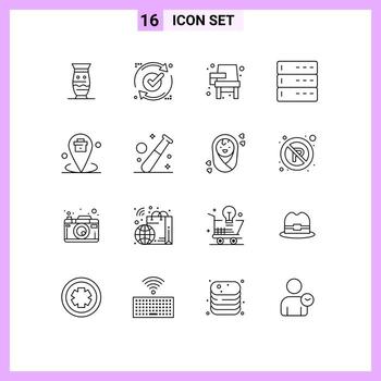 Group of 16 Outlines Signs and Symbols for data school good learning desk Editable Vector Design Elements