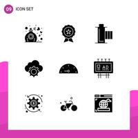 Group of 9 Modern Solid Glyphs Set for cloud cloud trusted cloud multimedia Editable Vector Design Elements