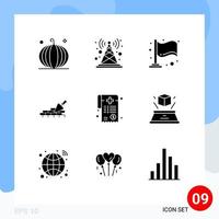 Group of 9 Modern Solid Glyphs Set for bill building tower mason milestone Editable Vector Design Elements