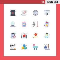 Mobile Interface Flat Color Set of 16 Pictograms of setting design file web time Editable Pack of Creative Vector Design Elements