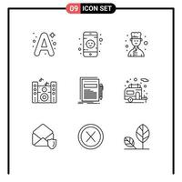 9 User Interface Outline Pack of modern Signs and Symbols of presentation file chef document speaker Editable Vector Design Elements