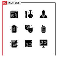 Mobile Interface Solid Glyph Set of 9 Pictograms of finance checklist medicine business favorite Editable Vector Design Elements