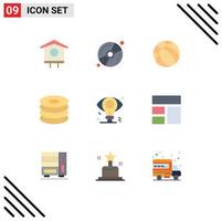 Conjunto de 9 colores planos universales para aplicaciones web y móviles elementos de diseño de vector editables de bebida de comida de baloncesto comercial de bulbo