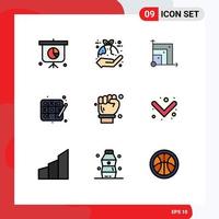 Modern Set of 9 Filledline Flat Colors and symbols such as engineer labour hand scalabel hobby tic tac toe Editable Vector Design Elements