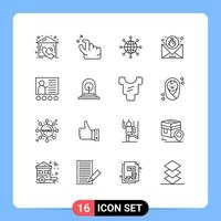 16 Universal Outlines Set for Web and Mobile Applications message email connect bug web Editable Vector Design Elements