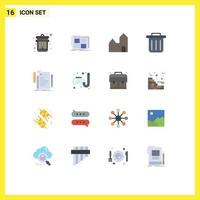 Pack of 16 Modern Flat Colors Signs and Symbols for Web Print Media such as script file factory coding recycling bin Editable Pack of Creative Vector Design Elements