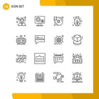 16 Universal Outline Signs Symbols of power energy setting server hard disk Editable Vector Design Elements