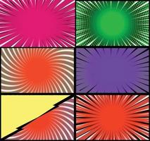 Comic book colorful frames background with halftone rays radial and dotted effects pop art style vector