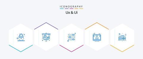 Ux And Ui 25 Blue icon pack including photography. camera. options. programming. code vector