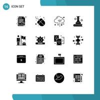 16 Thematic Vector Solid Glyphs and Editable Symbols of accomplished science knowledge iot science information science and education Editable Vector Design Elements