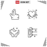 4 Universal Filledline Flat Colors Set for Web and Mobile Applications double pray touch heart moon Editable Vector Design Elements