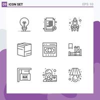 Set of 9 Commercial Outlines pack for business delivery reject commerce launch Editable Vector Design Elements