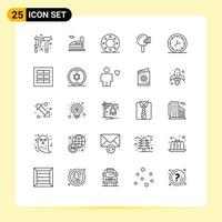 Universal Icon Symbols Group of 25 Modern Lines of clock service celebration search shape Editable Vector Design Elements