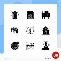 9 Universal Solid Glyphs Set for Web and Mobile Applications pencil usa sim american school Editable Vector Design Elements