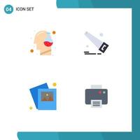 Modern Set of 4 Flat Icons and symbols such as head image mind hand printer Editable Vector Design Elements