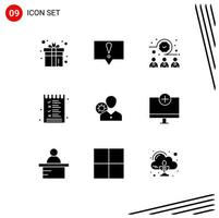 9 Thematic Vector Solid Glyphs and Editable Symbols of efficiency options meeting menu food Editable Vector Design Elements