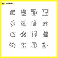 Outline Pack of 16 Universal Symbols of liquid blood calendar side by side fridge Editable Vector Design Elements