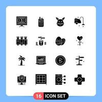 Set of 16 Commercial Solid Glyphs pack for vacuum cleaner wireless clean cute Editable Vector Design Elements