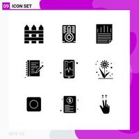 Set of 9 Vector Solid Glyphs on Grid for beat phone ok note book hobby Editable Vector Design Elements