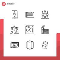 Universal Icon Symbols Group of 9 Modern Outlines of media tools gear sketch design Editable Vector Design Elements