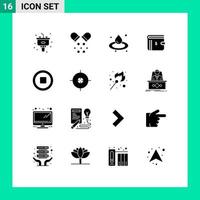 Pack of 16 Modern Solid Glyphs Signs and Symbols for Web Print Media such as multimedia payment oil cash money Editable Vector Design Elements