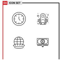 User Interface Pack of 4 Basic Filledline Flat Colors of clock globe time female world Editable Vector Design Elements