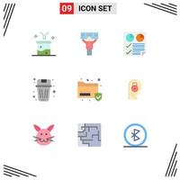 Modern Set of 9 Flat Colors Pictograph of garbage been supporter basket report Editable Vector Design Elements