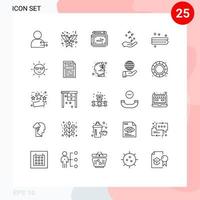 User Interface Pack of 25 Basic Lines of cleaning rock and roll graphic rock hand Editable Vector Design Elements