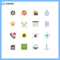 Modern Set of 16 Flat Colors Pictograph of sport optimization shopping fast wedding Editable Pack of Creative Vector Design Elements