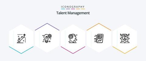 Talent Management 25 Line icon pack including report. file. gear. thinking. head vector