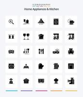 electrodomésticos creativos y paquete de iconos negros sólidos de 25 glifos de cocina, como el humo. cocina. cocinero. Cocinando. cocina vector