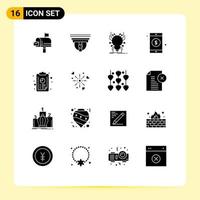 16 User Interface Solid Glyph Pack of modern Signs and Symbols of analytics sign bug dollar app Editable Vector Design Elements