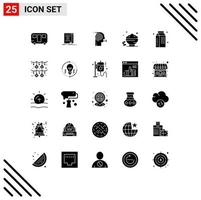 Mobile Interface Solid Glyph Set of 25 Pictograms of open sweet focusing solutions date focusing Editable Vector Design Elements