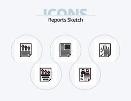 Reports Sketch Line Filled Icon Pack 5 Icon Design. report. document. paper check. data. playback vector