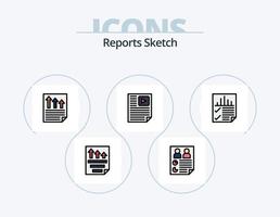 Reports Sketch Line Filled Icon Pack 5 Icon Design. report. document. paper check. data. playback vector